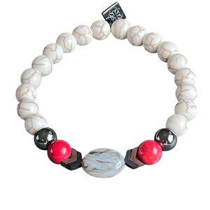 Rustic Cuff Semi Precious Natural Stones Stretch Logo Bracelet
